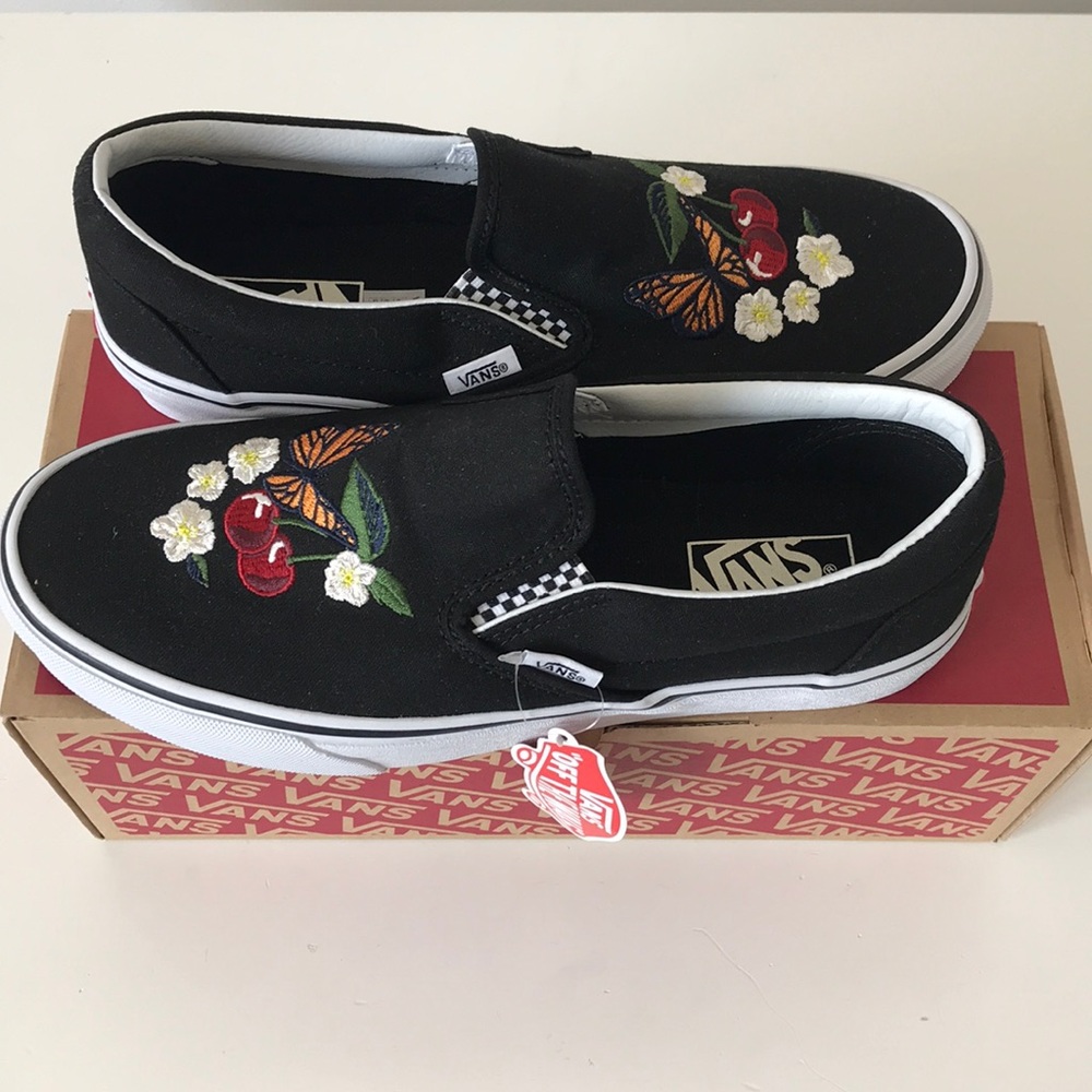 Classic Slip-On Vans (checker floral) Black